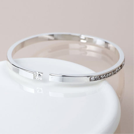 POM Silver Plated Clear Crystals Hinged Bangle - Old Railway Line Garden Centre