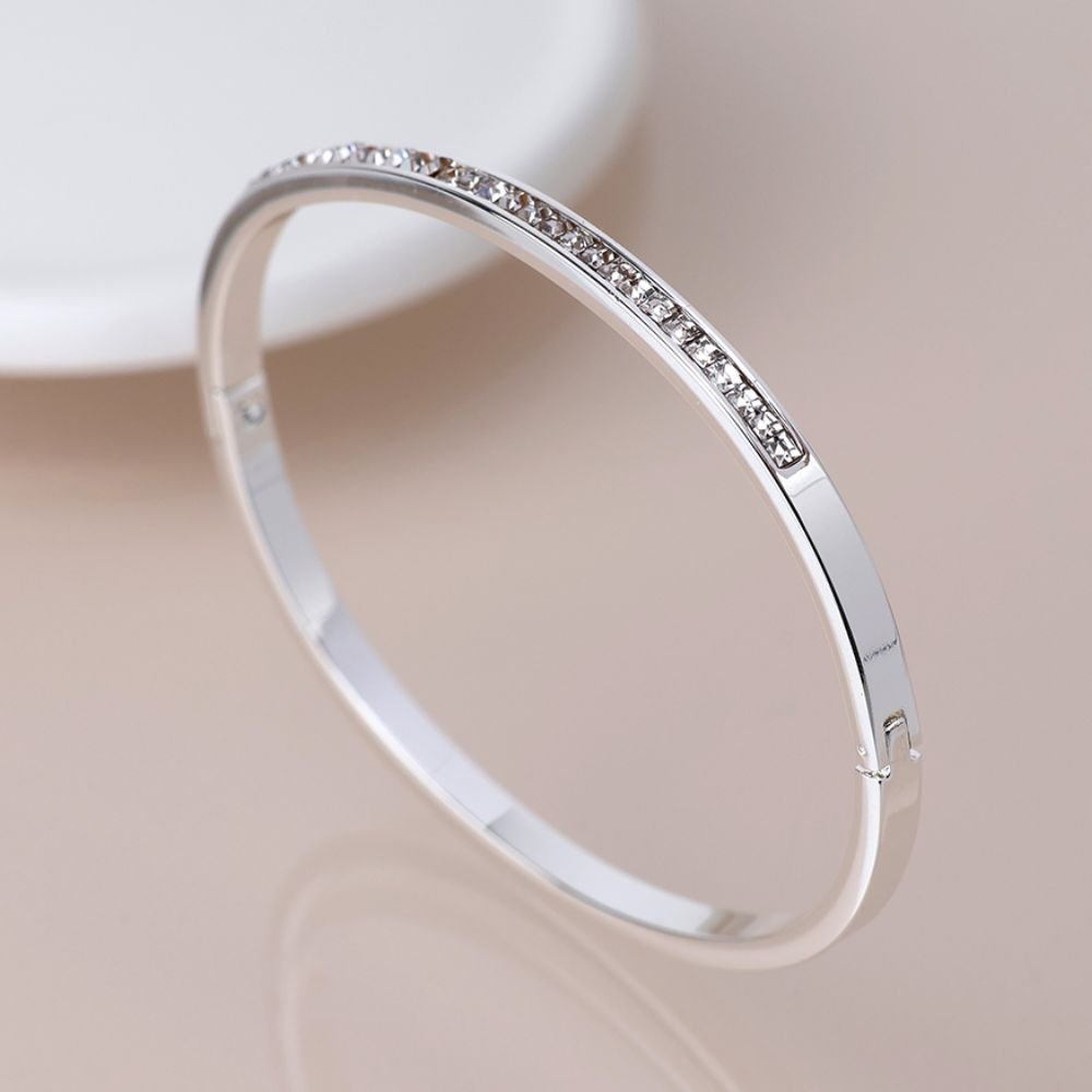 POM Silver Plated Clear Crystals Hinged Bangle - Old Railway Line Garden Centre