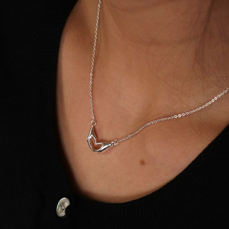 POM Silver Plated Heart Hands Necklace - Old Railway Line Garden Centre