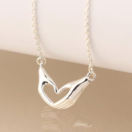 POM Silver Plated Heart Hands Necklace - Old Railway Line Garden Centre