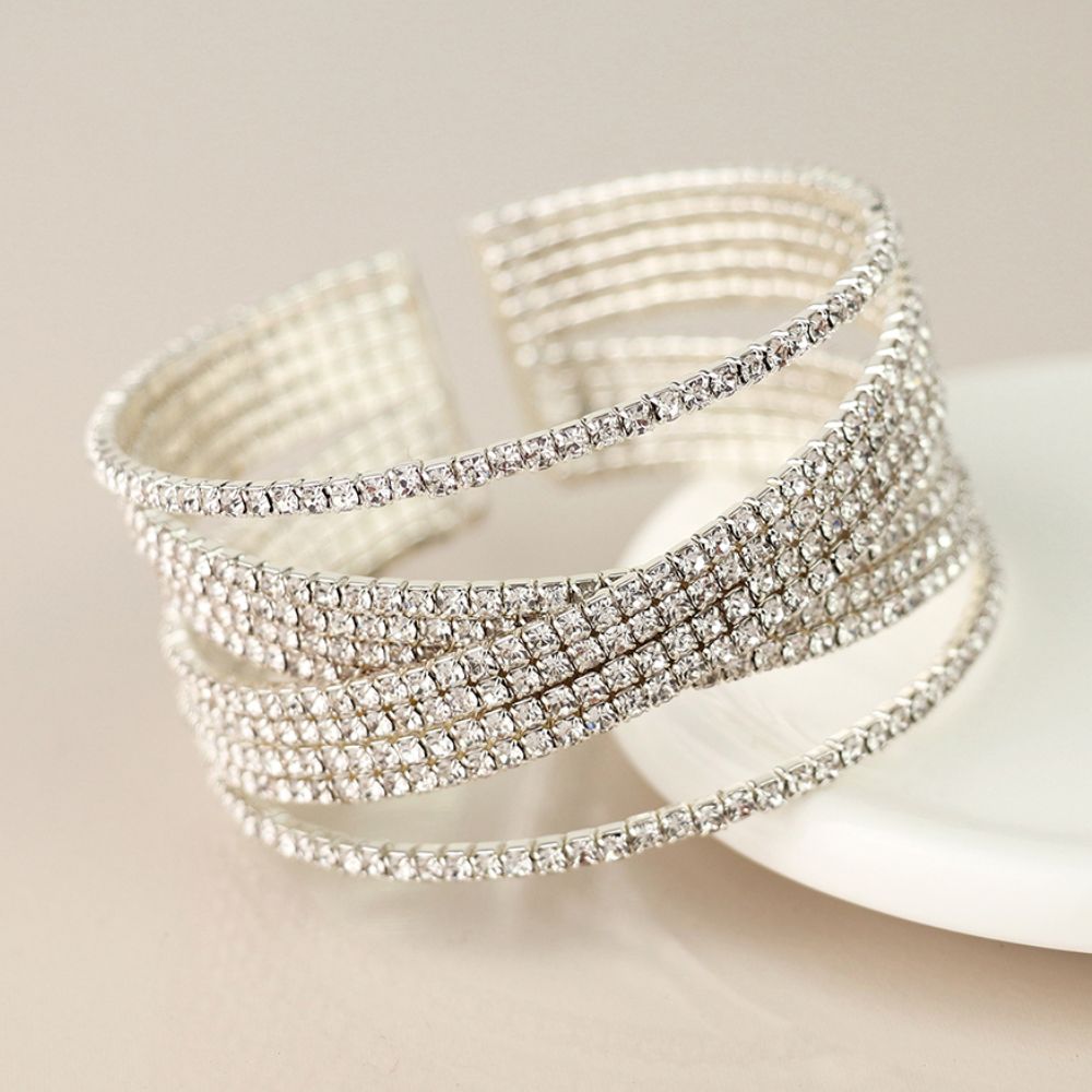 POM Silver Plated Multistrand Crossover Crystal Bracelet - Old Railway Line Garden Centre