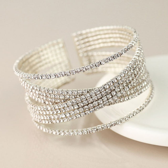 POM Silver Plated Multistrand Crossover Crystal Bracelet - Old Railway Line Garden Centre