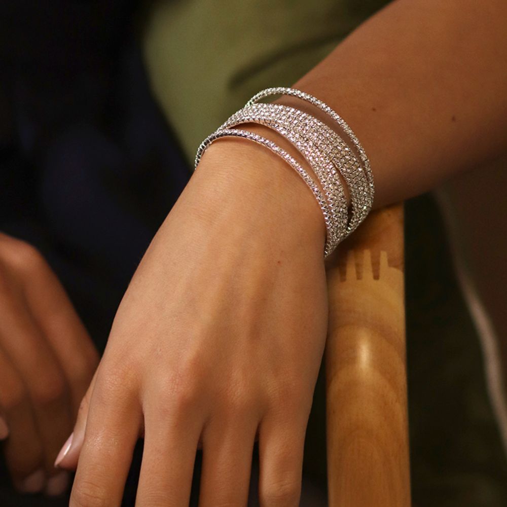 POM Silver Plated Multistrand Crossover Crystal Bracelet - Old Railway Line Garden Centre