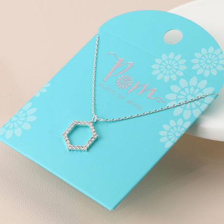 POM Silver Plated Pave Crystal Hexagon Necklace - Old Railway Line Garden Centre