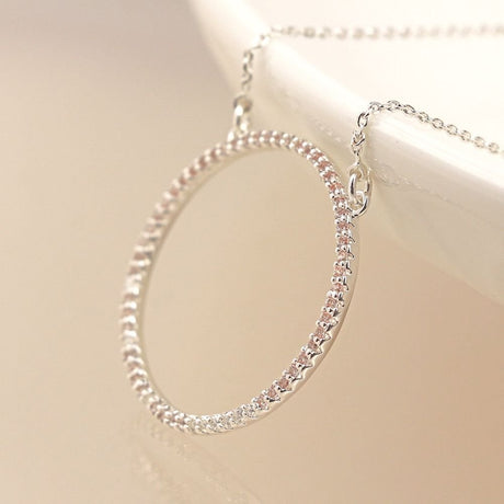 POM Silver Plated Pave Crystal Hoop Necklace - Old Railway Line Garden Centre