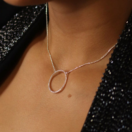 POM Silver Plated Pave Crystal Hoop Necklace - Old Railway Line Garden Centre