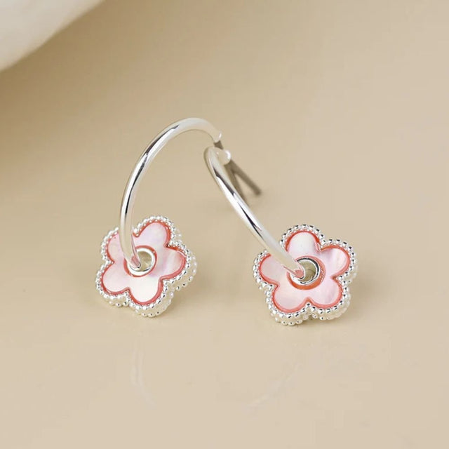 POM Silver Plated Pink Mother Of Pearl Flower Hoop Earrings - Old Railway Line Garden Centre