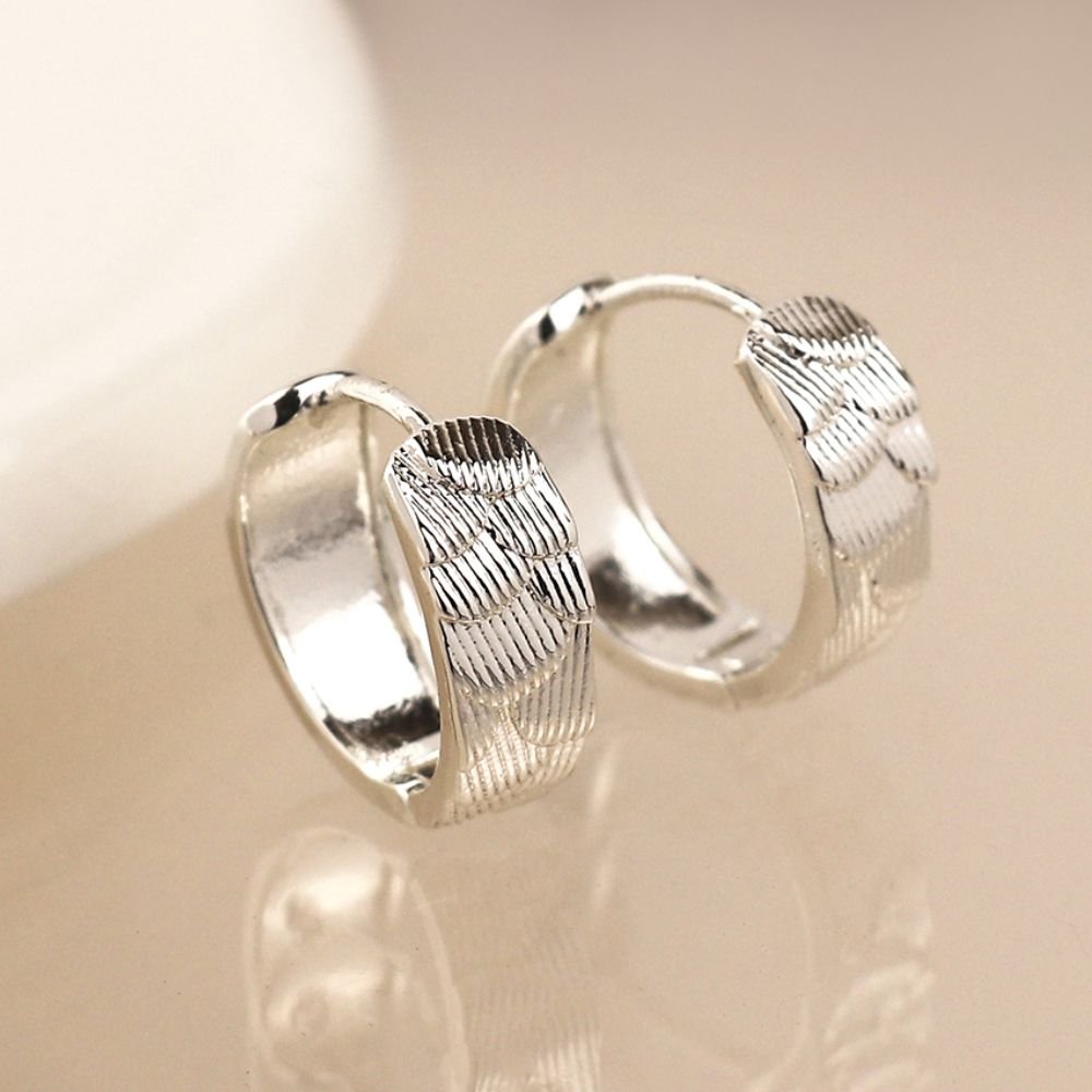 POM Silver Plated Scallop Embossed Hoop Earrings - Old Railway Line Garden Centre