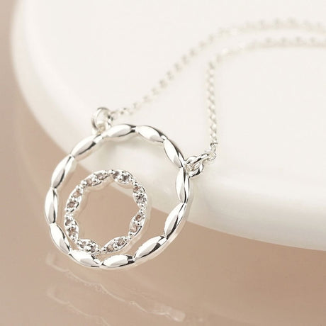 POM Silver Plated Scalloped And Pave Hoops Necklace - Old Railway Line Garden Centre