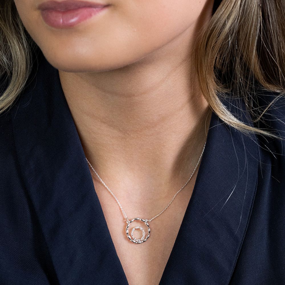 POM Silver Plated Scalloped And Pave Hoops Necklace - Old Railway Line Garden Centre