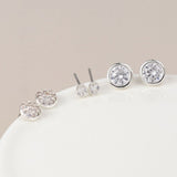 POM Silver Plated Triple Round Crystal Stud Earring Set - Old Railway Line Garden Centre