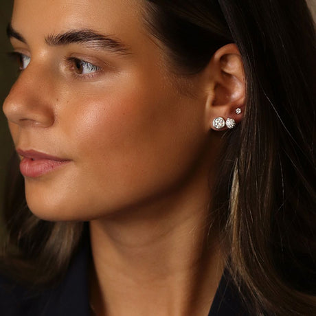 POM Silver Plated Triple Round Crystal Stud Earring Set - Old Railway Line Garden Centre