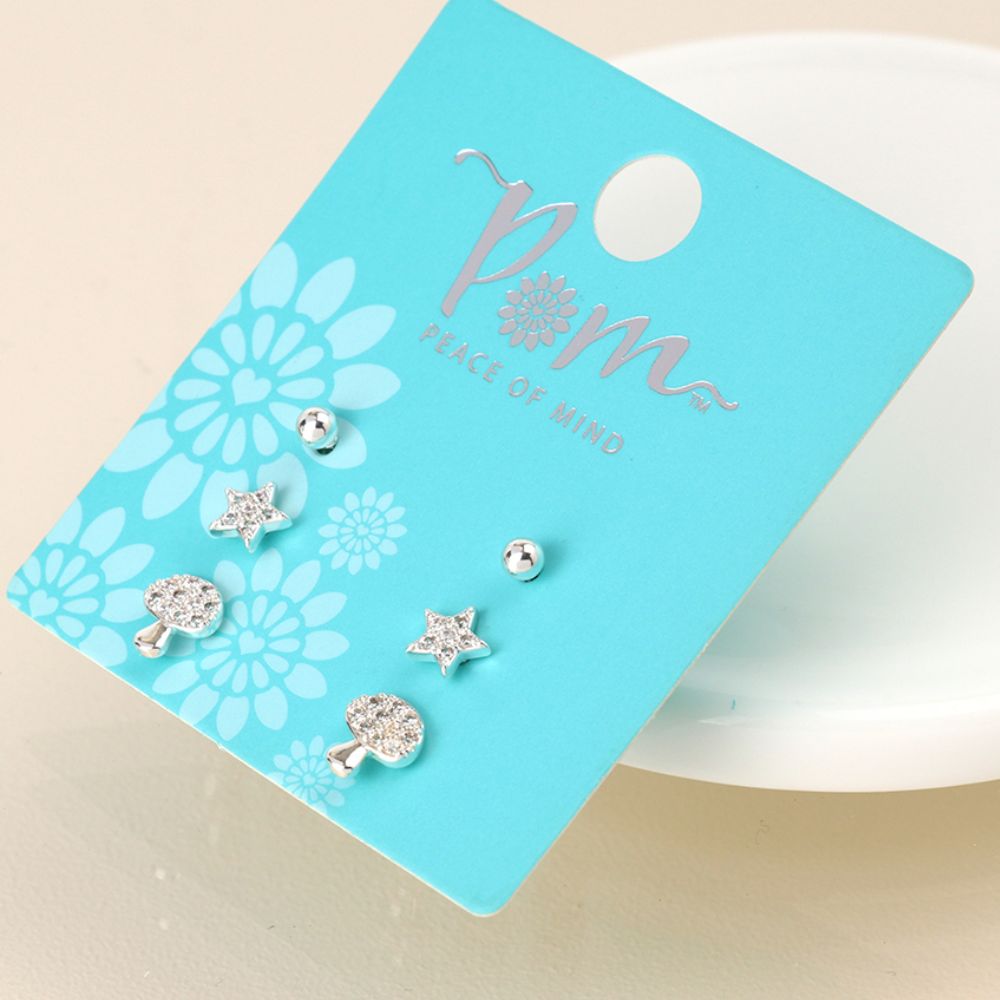 POM Silver Plated Triple Toadstool And Flower Earring Set - Old Railway Line Garden Centre