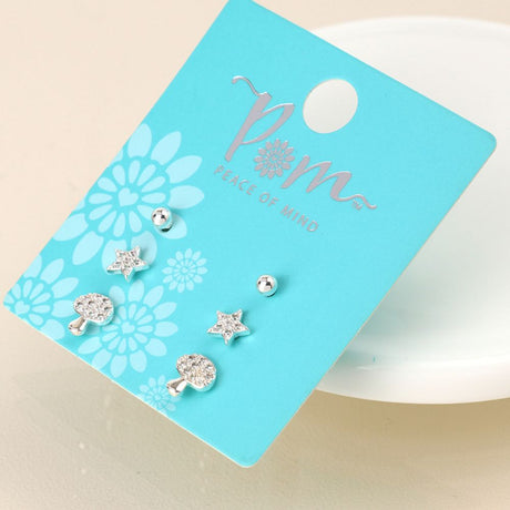 POM Silver Plated Triple Toadstool And Flower Earring Set - Old Railway Line Garden Centre