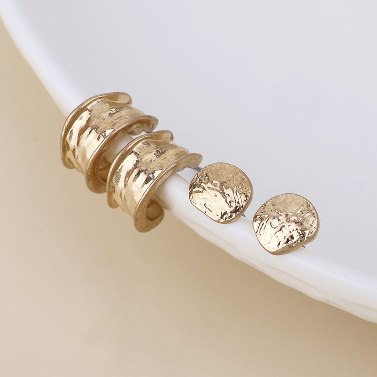 POM Solstice Golden Worn Textured Pebble Stud and Hoop Duo