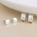 POM Solstice Silver Plated Worn Textured Pebble Stud and Hoop Duo