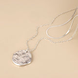 POM Solstice Worn Silver Plated Textured Disc Layered Chain Necklace