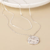 POM Solstice Worn Silver Plated Textured Disc Layered Chain Necklace