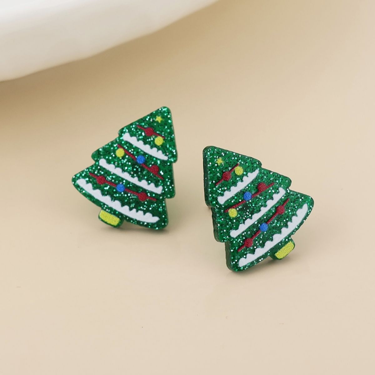 POM Sprucy Green Xmas Tree Stud Earrings