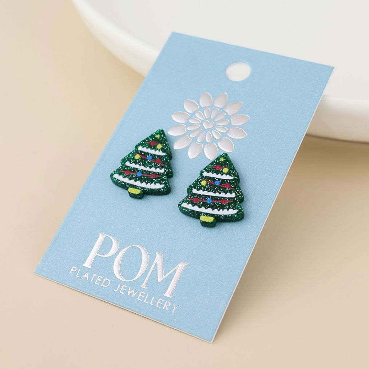 POM Sprucy Green Xmas Tree Stud Earrings
