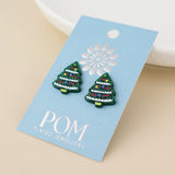 POM Sprucy Green Xmas Tree Stud Earrings