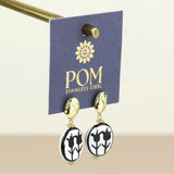 POM Sylvie Stainless Steel Gold Plated Pebble and Monochrome Tulip Earrings