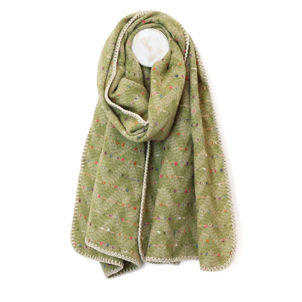 POM Tara Pistachio Mix Chevron Weave Stitch Detail Triangle Scarf