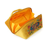 POM Tiger Moth Mustard Velvet Embellished Make-up Bag