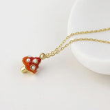 POM Toady Golden, Enamel and Pearl Toadstool Necklace