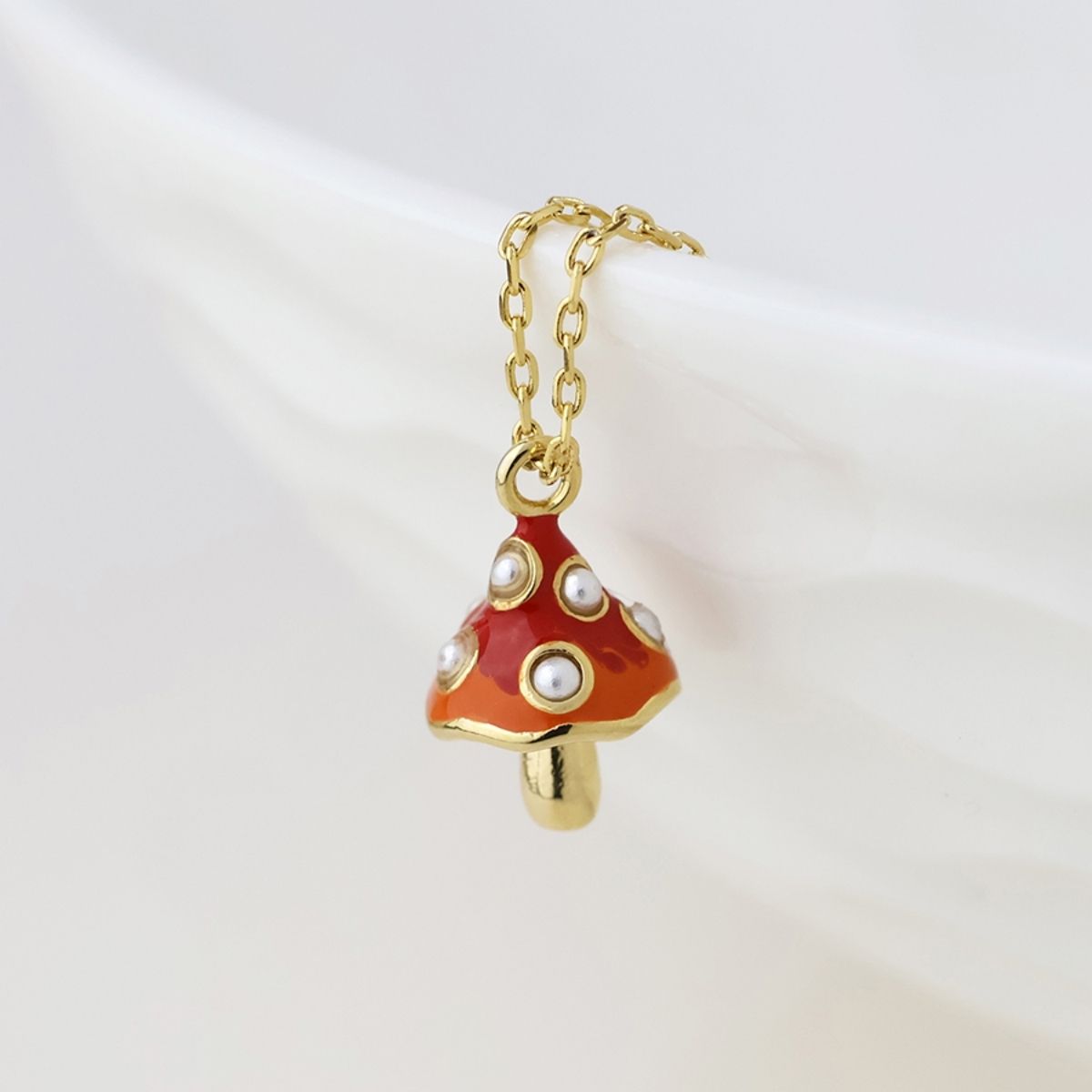 POM Toady Golden, Enamel and Pearl Toadstool Necklace