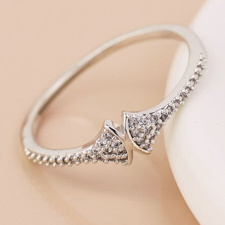 POM White Gold Plated Crystal Double Fan Ring (Medium-Large) - Old Railway Line Garden Centre