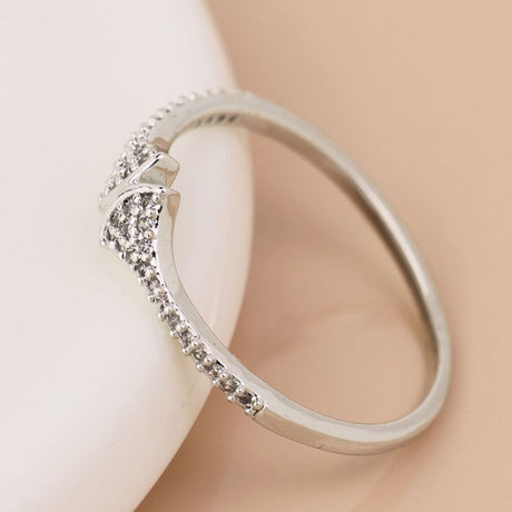 POM White Gold Plated Crystal Double Fan Ring (Small-Medium) - Old Railway Line Garden Centre