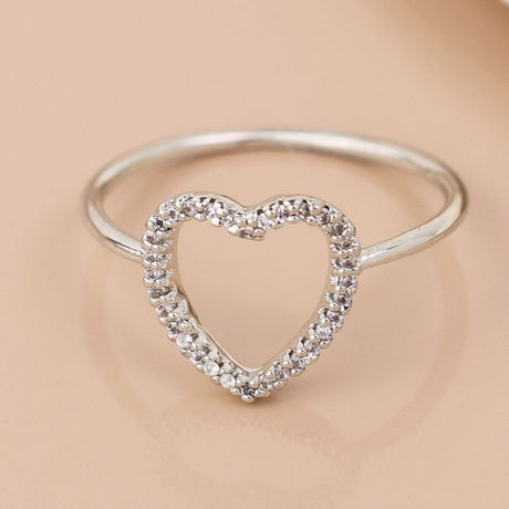 POM White Gold Plated Crystal Open Heart Ring (Small-Medium) - Old Railway Line Garden Centre