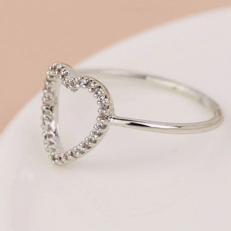 POM White Gold Plated Crystal Open Heart Ring (Small-Medium) - Old Railway Line Garden Centre