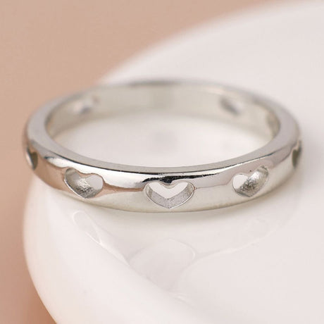 POM White Gold Plated Heart Cut-Out Ring (Medium-Large) - Old Railway Line Garden Centre