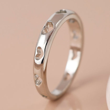 POM White Gold Plated Heart Cut-Out Ring (Small-Medium) - Old Railway Line Garden Centre