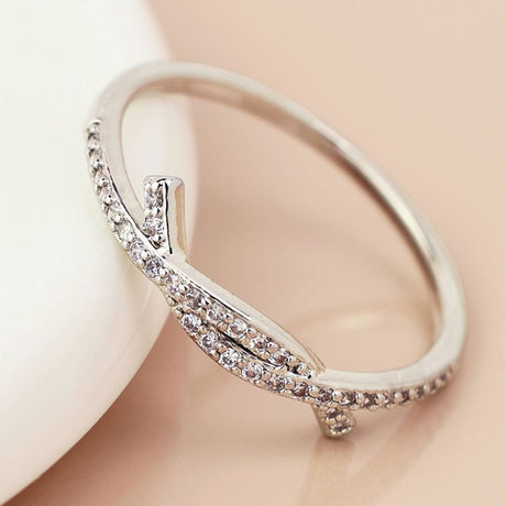 POM White Gold Plated Tied Band Crystal Ring (Medium-Large) - Old Railway Line Garden Centre