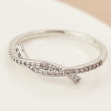 POM White Gold Plated Tied Band Crystal Ring (Small-Medium) - Old Railway Line Garden Centre