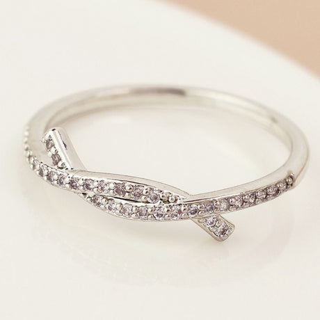 POM White Gold Plated Tied Band Crystal Ring (Small-Medium) - Old Railway Line Garden Centre