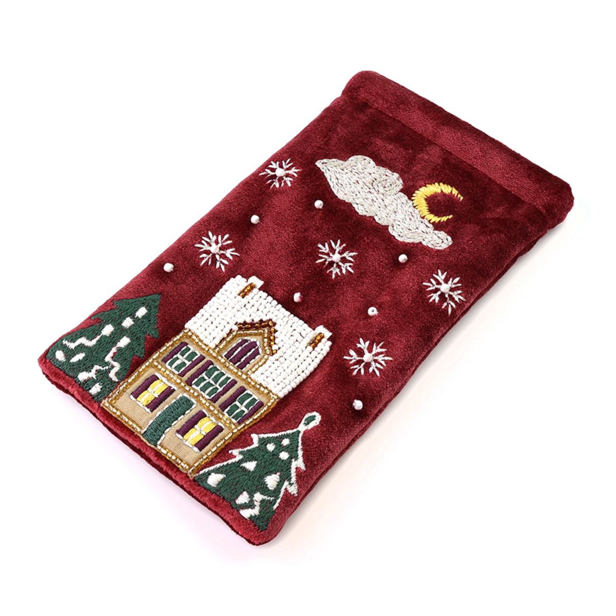 POM Winter Street Wine Velvet Embroidered Glasses Case