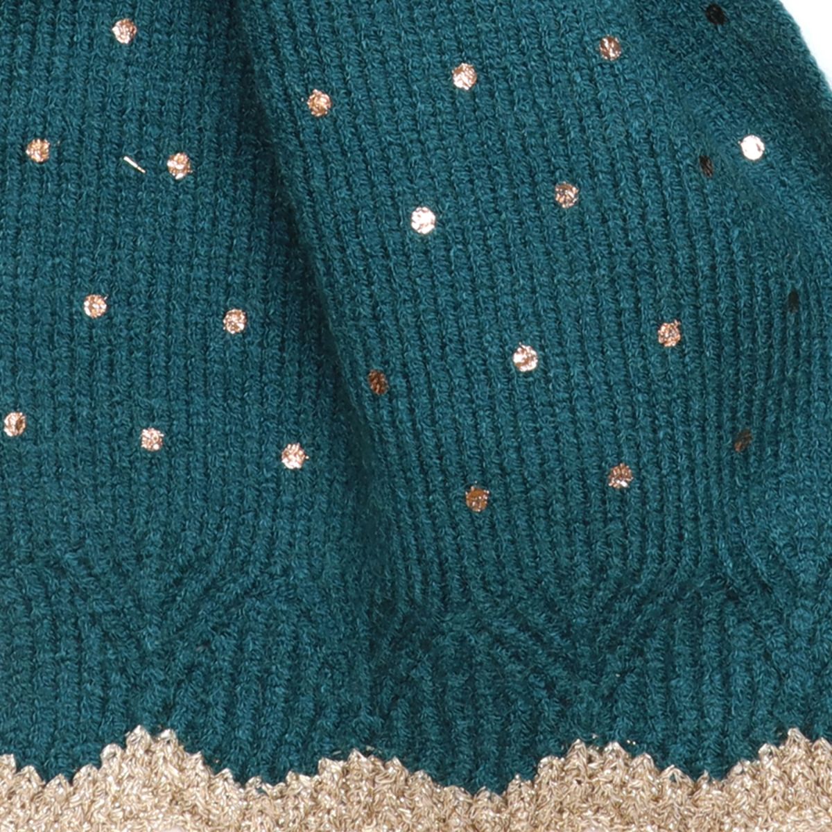 POM Yasmin Teal Metallic Spot Knit Pull Through Scarf