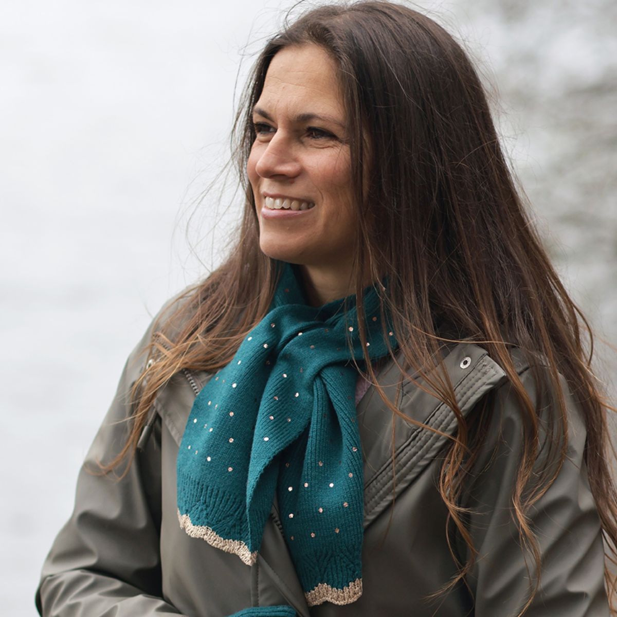 POM Yasmin Teal Metallic Spot Knit Pull Through Scarf