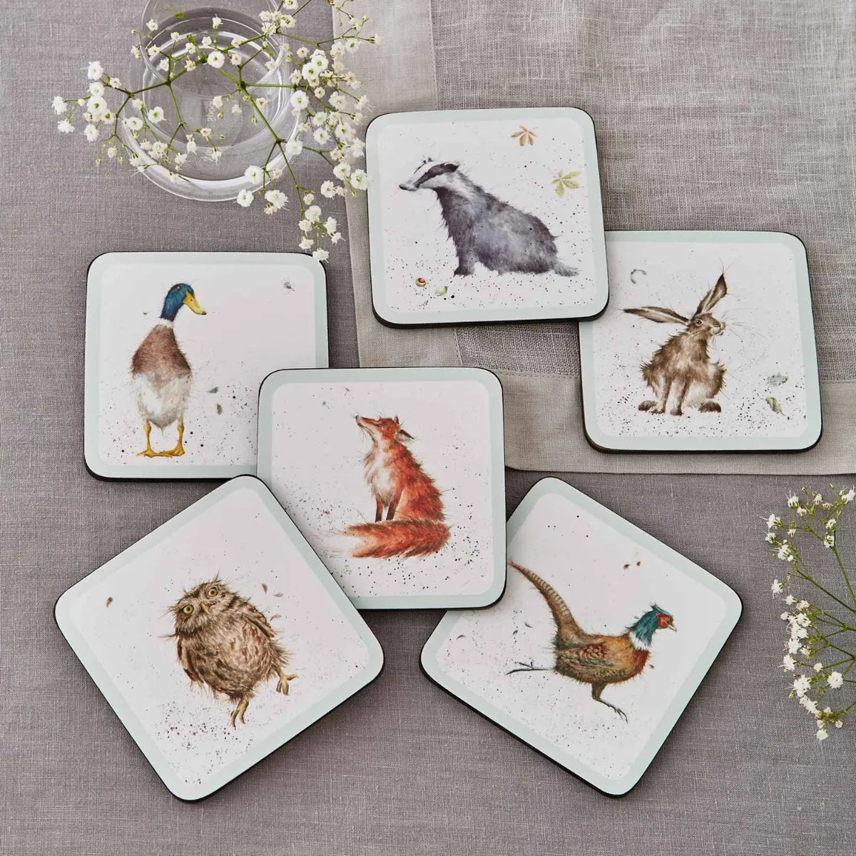 Portmeirion 10cm Set of 6 Pimpernel Wrendale MDF Wildlife Coasters
