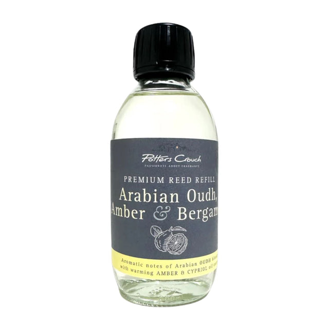 Potters Crouch 200ml Arabian Oudh, Amber & Bergamot Reed Diffuser Refill - Old Railway Line Garden Centre