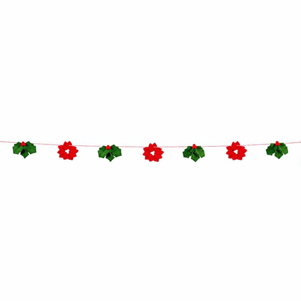 Premier 1.8m Felt Poinsettia and Holly Garland