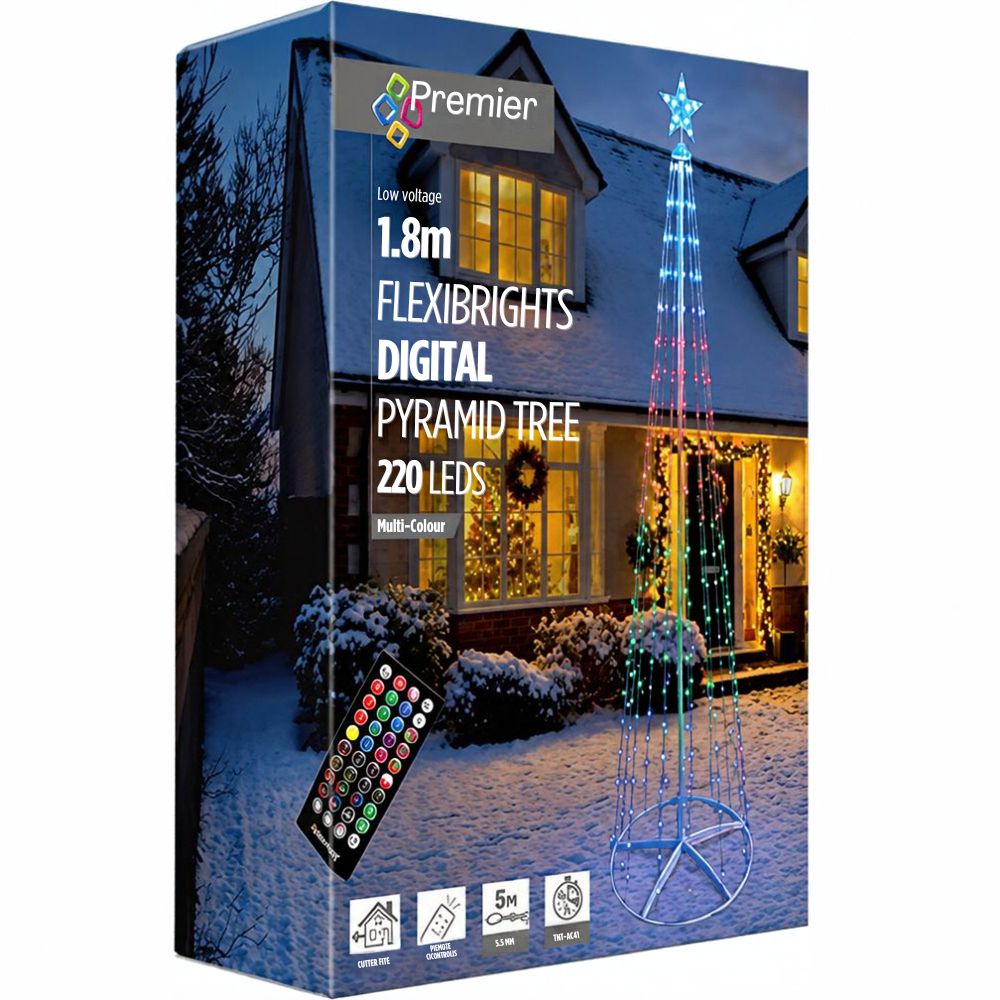Premier 1.8m Lit Digital FlexiBrights Pyramid Tree with 220 Colour LEDs