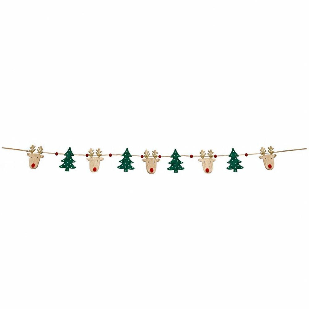 Premier 1.8m Wood Reindeer and Christmas Trees Garland