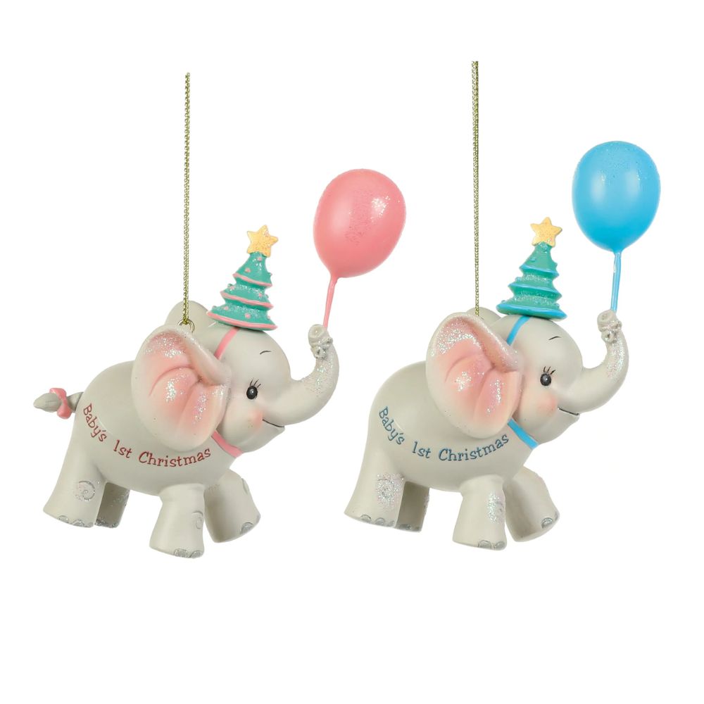 Premier 11cm Babys 1st Elephant with Balloon Hanging Dec (Choice of 2)