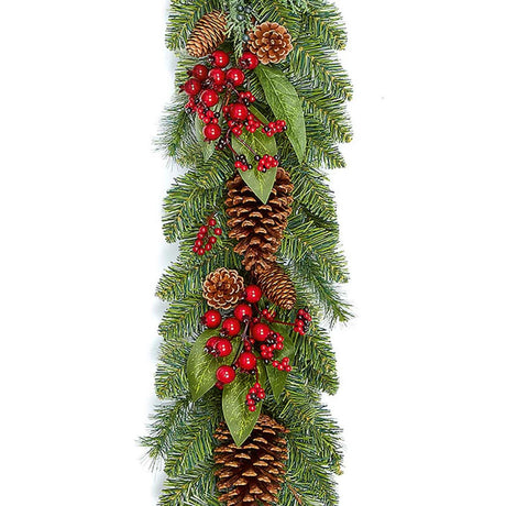 Premier 180cm Natural Red Berry & Pinecone Garland