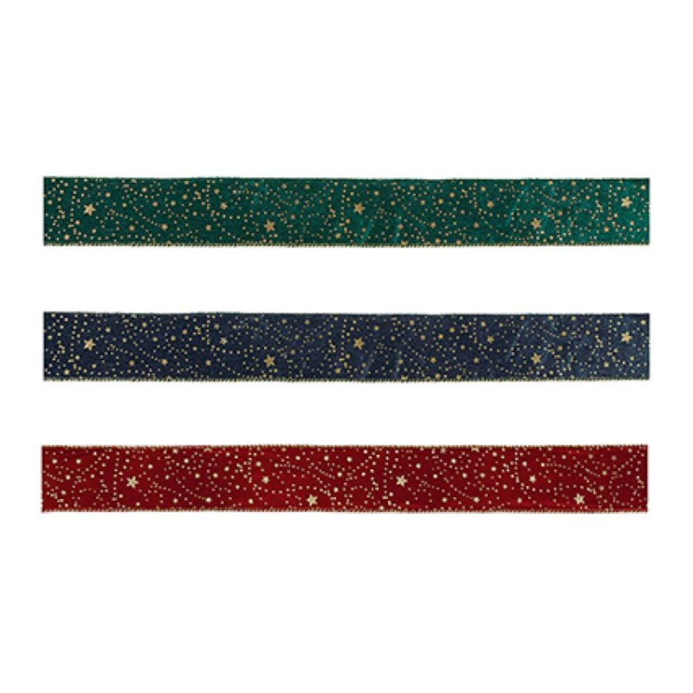 Premier 2.7m Velvet Ribbon with Gold Star Details (Choice of 3)